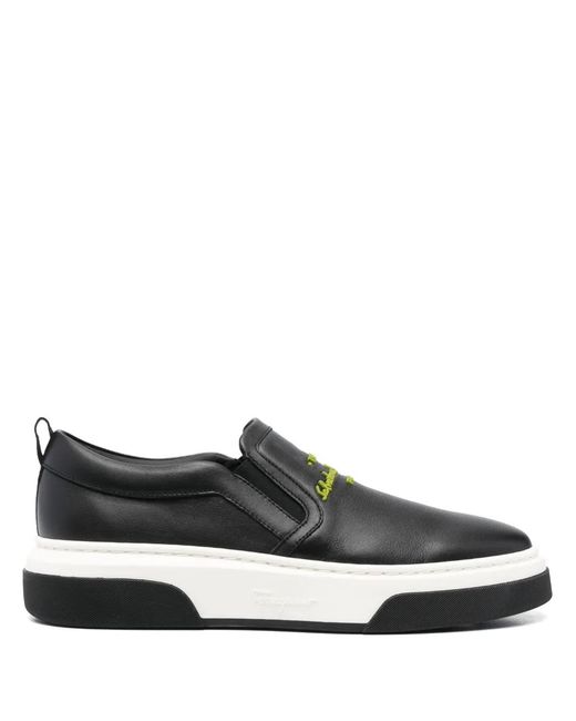 Ferragamo Black Cassina Embossed-logo Sneakers for men