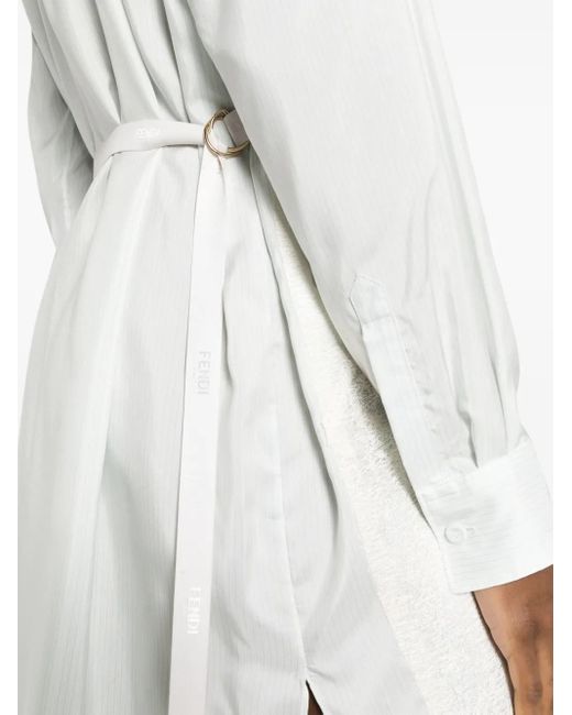 Fendi White Lace-Detail Silk Shirtdress