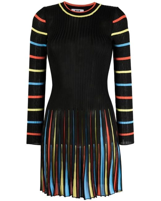 MSGM Black Long-Sleeve Stretched Dress