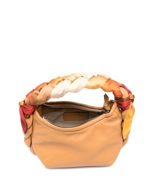 Hereu Brown Braided Handle Shoulder Bag