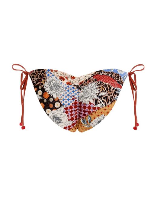 Agua Bendita White Patchwork-Print Tie-Side Bikini Bottoms