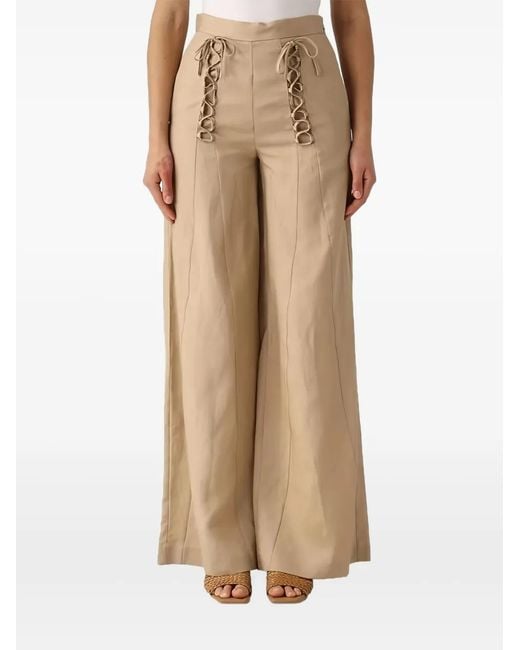 Twinset Natural Lace-Up Wide-Leg Trousers