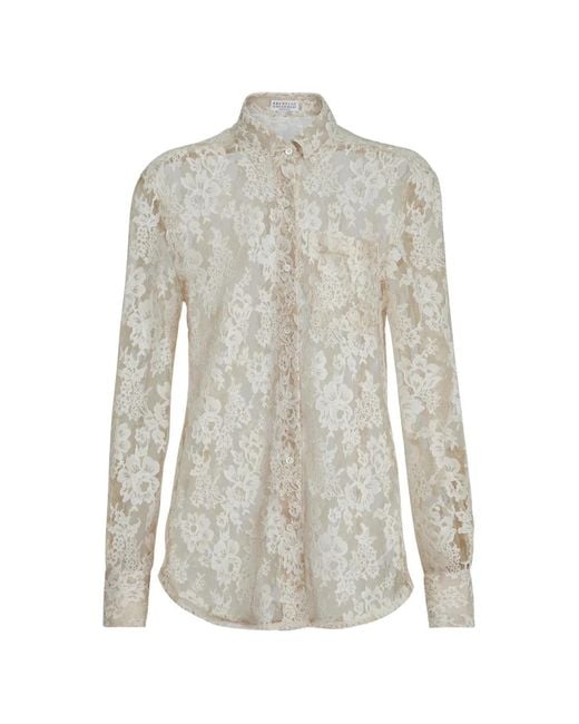 Brunello Cucinelli White Flower Jacquard Lace Shirt