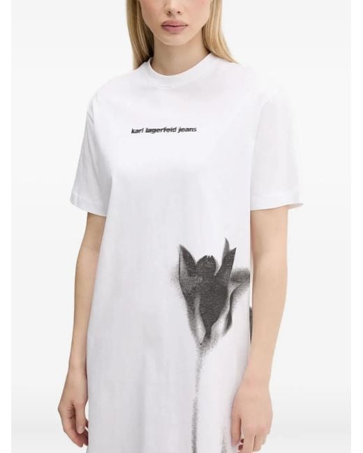 Karl Lagerfeld White Floral-Print T-Shirt Mini Dress