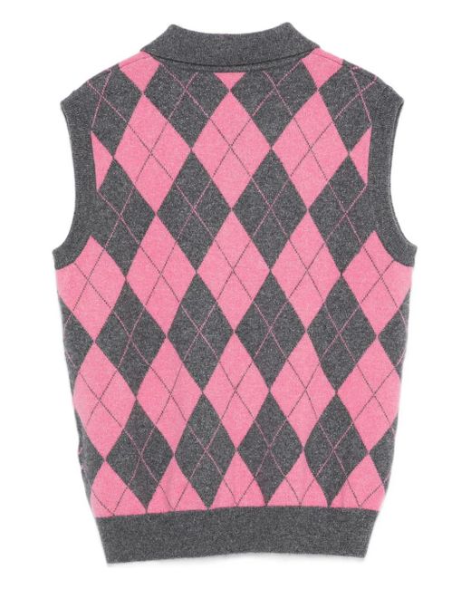 Lisa Yang Pink Argyle Polo Top
