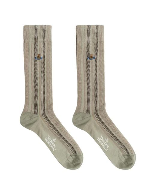 Vivienne Westwood White Orb-Embroidered Herringbone-Patterned Socks