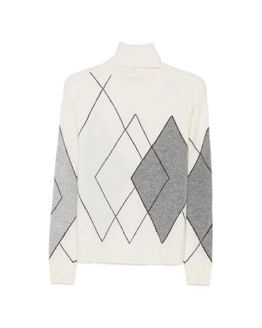 Seventy White Argyle-Pattern Roll-Neck Sweater