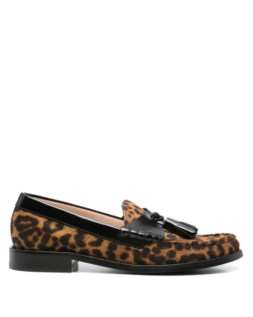 Stuart Weitzman Brown Leopard-Print Tassel Loafers