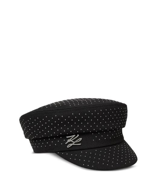 Karl Lagerfeld Black K/Autograph Stud-Embellished Baker Boy Cap