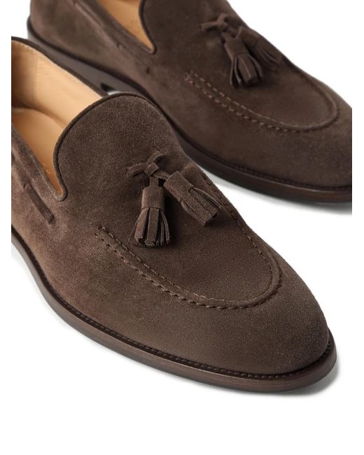 Brunello Cucinelli Brown Tassel-Embellished Suede Loafers for men