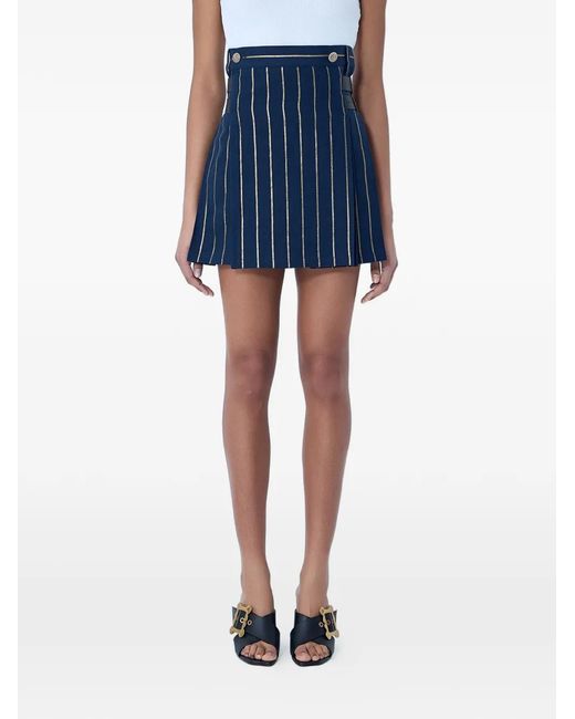 Vivienne Westwood Blue Striped Button-Detail Pleated Mini Linen Skirt