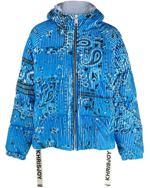 Khrisjoy Blue Paisley-Print Corduroy Padded Jacket for men