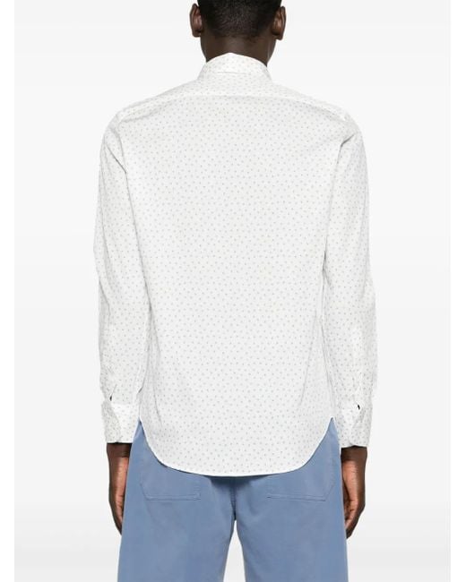 Canali White Leaf-Print Cotton Shirt for men