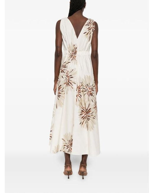 Brunello Cucinelli White Floral Belted Midi Dress