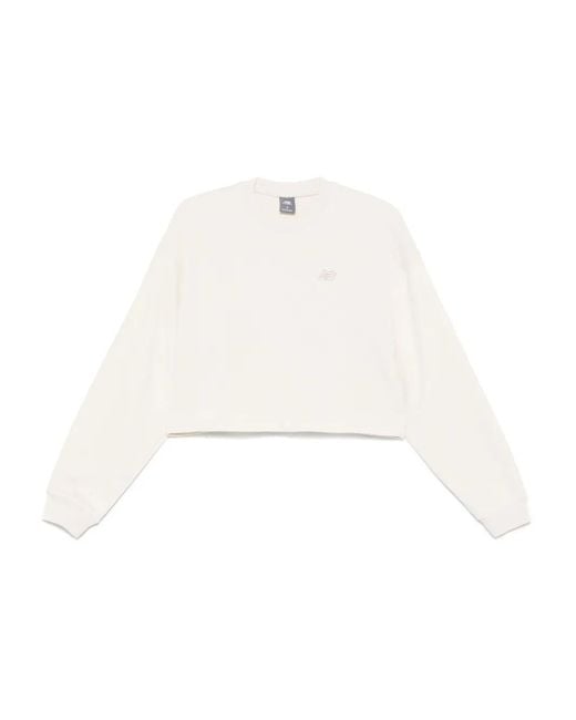 Felpa Crop Con Logo Ricamato di New Balance in White