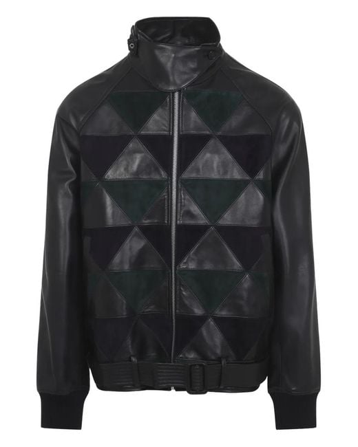 Lanvin Black Geometric-Panel Leather Jacket for men
