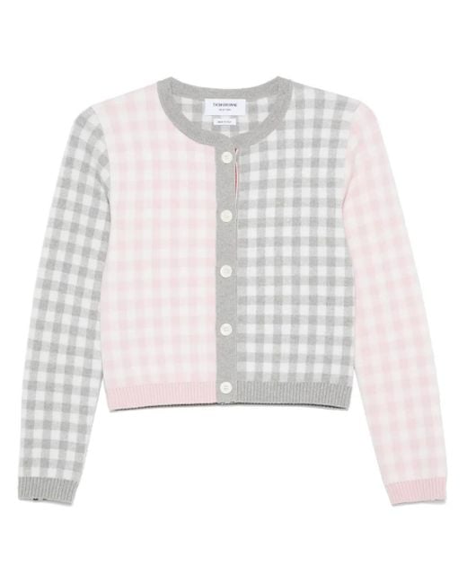 Thom Browne White Gingham-Check Wool Cardigan