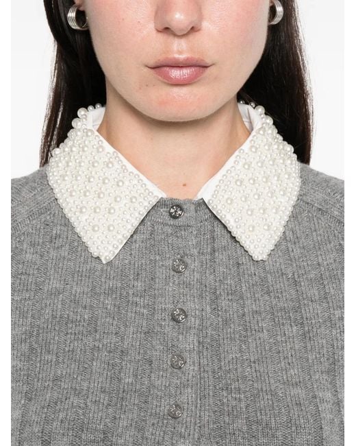 Maje Gray Removable Beaded Collar Sweater