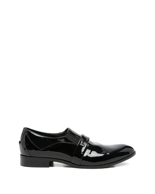 Carlo Pignatelli Black Patent-Leather Strap-Detail Loafers for men