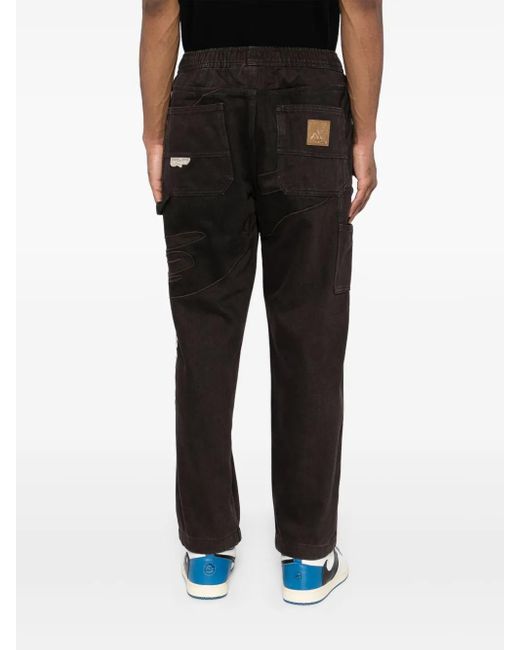 Aape By A Bathing Ape Black Logo Patch Straight-Leg Trousers for men