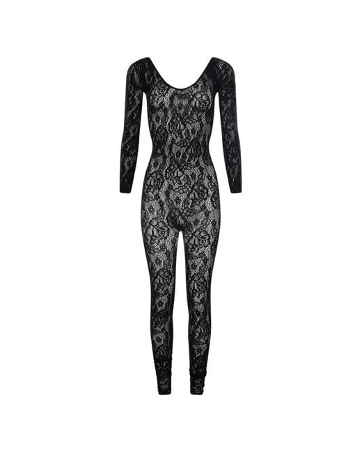 Wolford Black Floral-Lace Semi-Sheer Jumpsuit