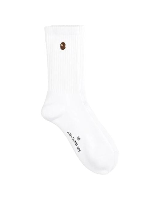 A Bathing Ape White Logo-Patch Ribbed Socks for men