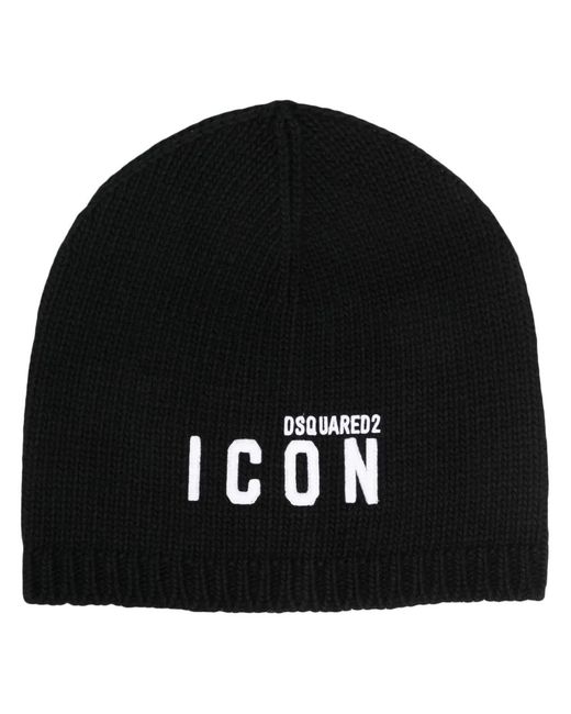 DSquared² Black Logo-Embroidered Wool Beanie
