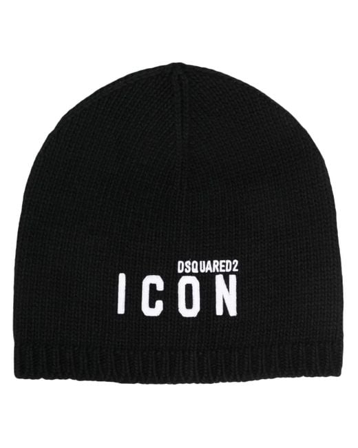 DSquared² Black Logo-Embroidered Wool Beanie