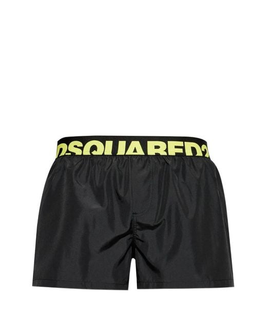 DSquared² Black Logo Elasticated Beach Shorts for men