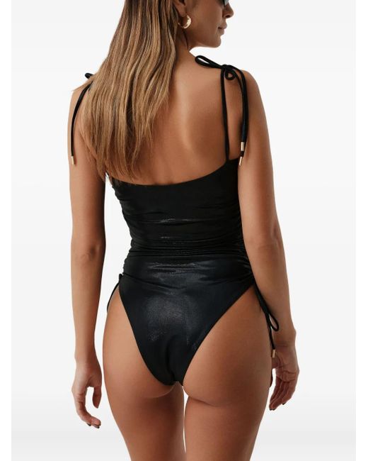 SOFIA ERHAN Black Metallic-Effect Side-Tie Swimsuit