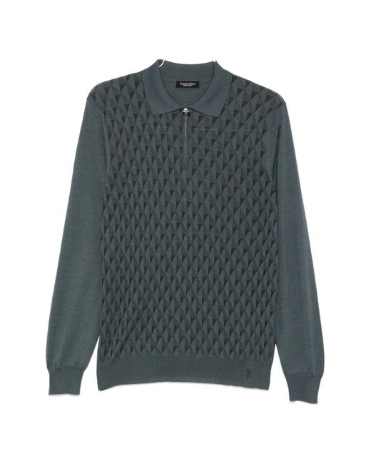 Stefano Ricci Green Geometric-Pattern Zip-Fastening Polo Shirt for men