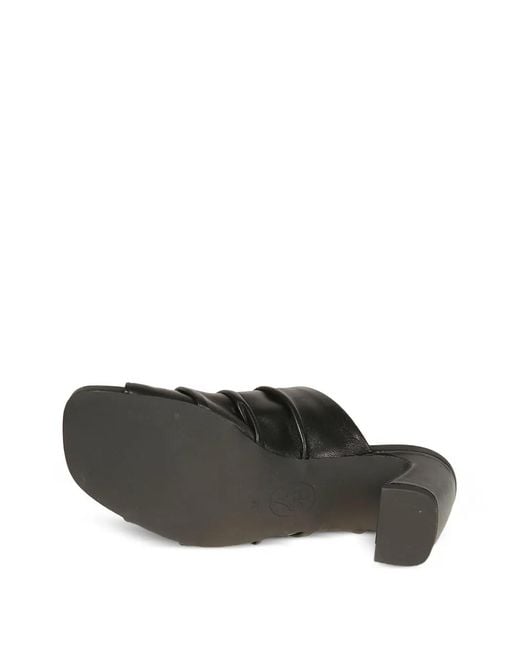 Ash Black Eva Ruched Leather Sandals