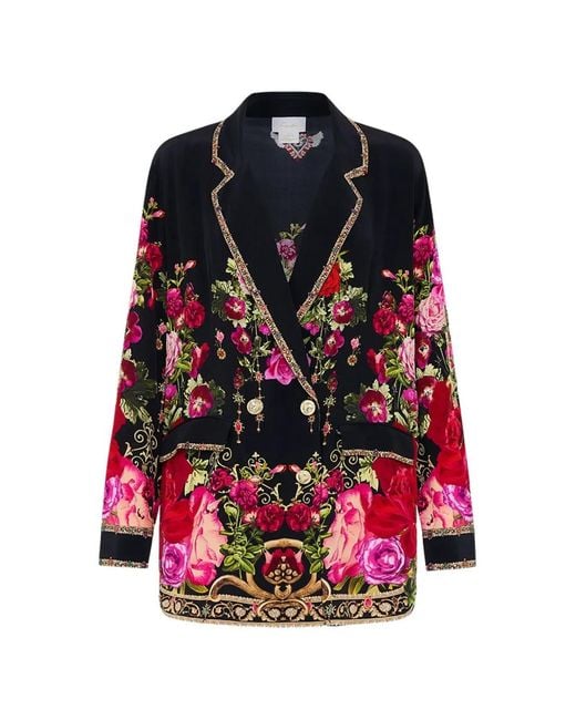 Camilla Black Double-Breasted Floral Jacket