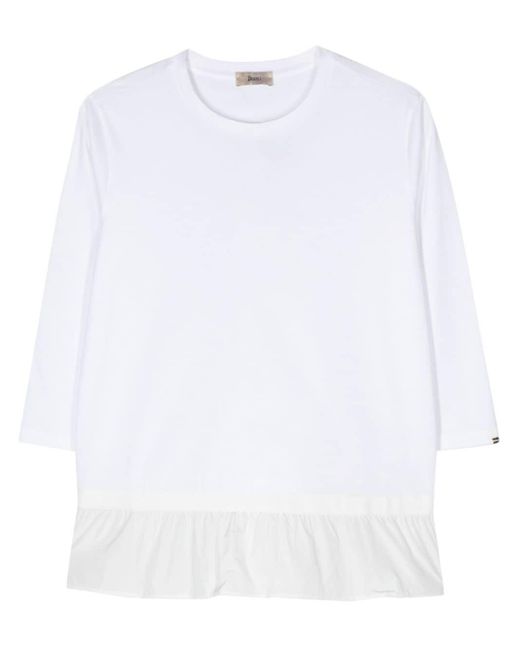 Herno White Peplum-hem Cotton T-shirt