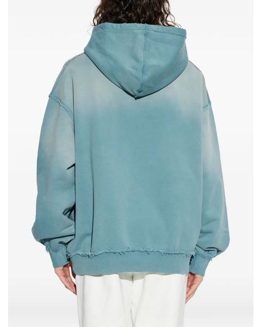 M I S B H V Blue Shadow Logo-Embroidered Distressed Hoodie for men