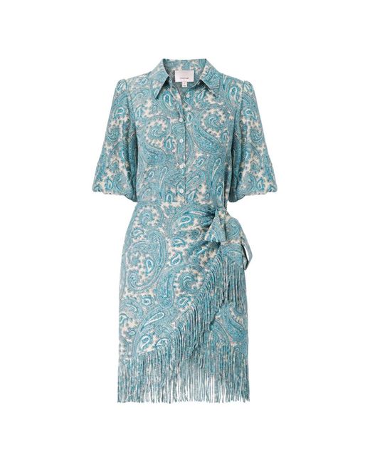 Cinq À Sept Blue Kember Fringed-Trim Mini Dress