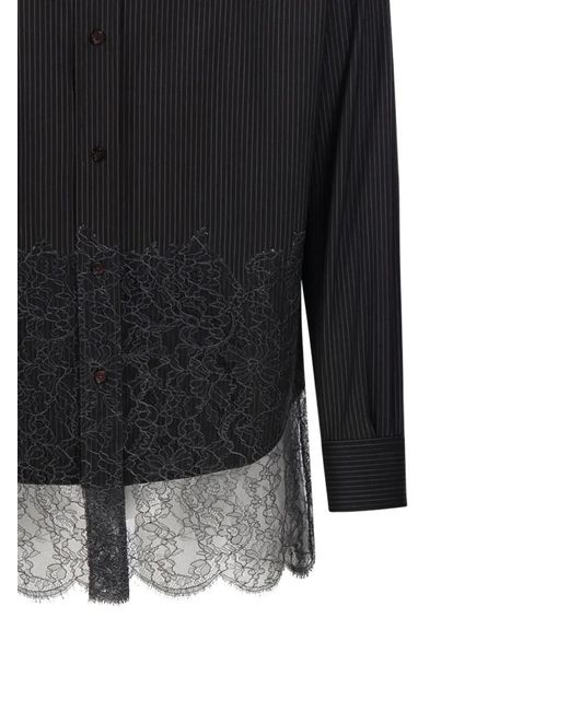 Fendi Blue Striped Lace-Detailing Shirt for men