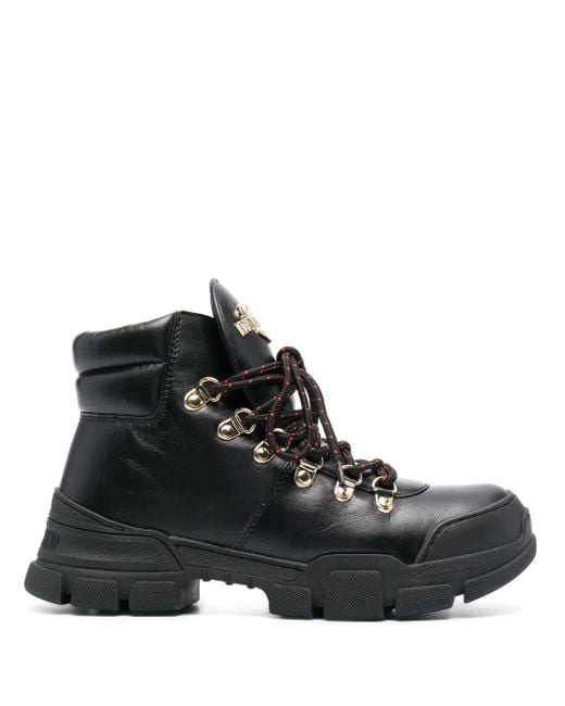 Love Moschino Black Logo-Plaque Lace-Up Ankle Boots