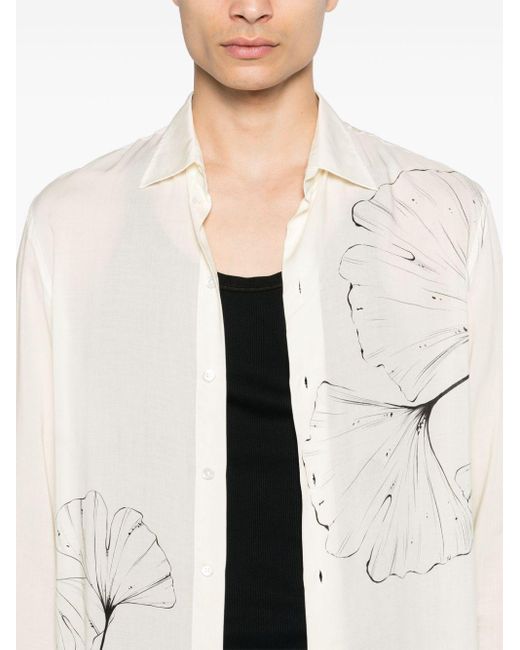 Emporio Armani White Floral-print Semi-sheer Shirt for men