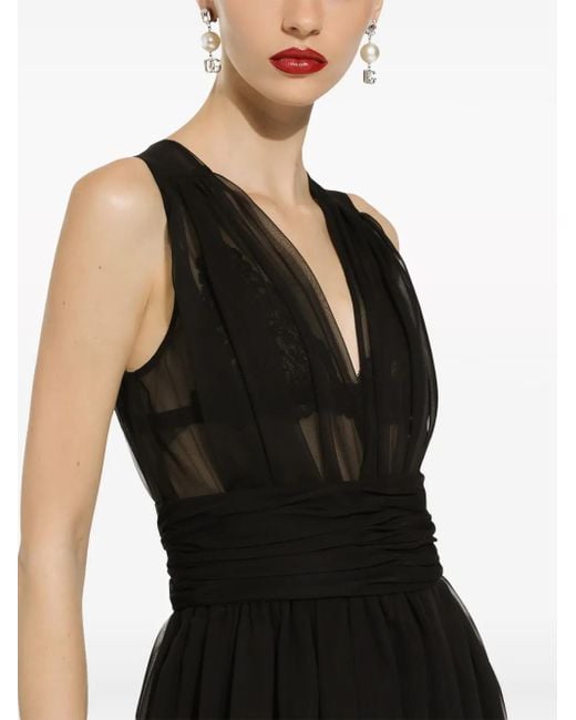 Dolce & Gabbana Black Pleated Semi-Sheer Gown
