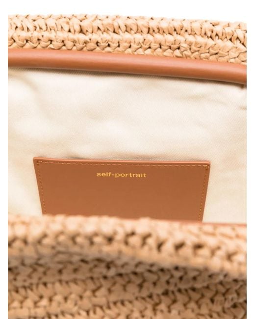 Bolsa Crossbody de encogimiento de rafia de autorretrato Self-Portrait de color Natural