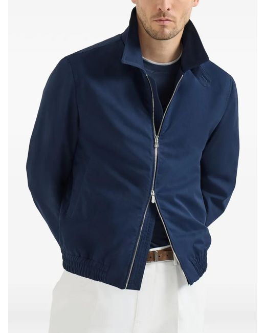 Brunello Cucinelli Blue Water-Resistant Microfiber Outerwear Jacket for men