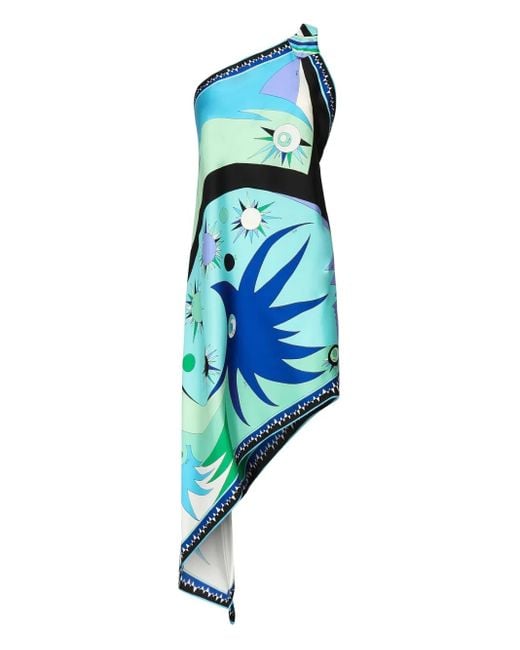 Emilio Pucci Blue Silk One-Shoulder Midi Dress