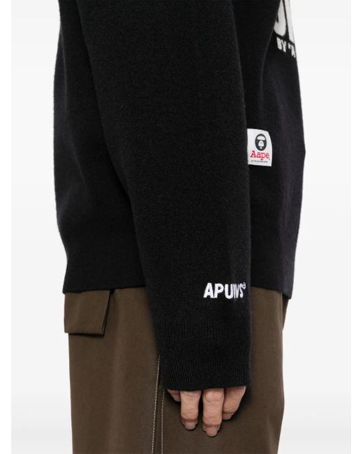 Aape By A Bathing Ape Black Moonface-Logo Crew-Neck Jumper for men