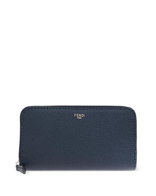 Fendi Blue Zip Leather Wallet for men