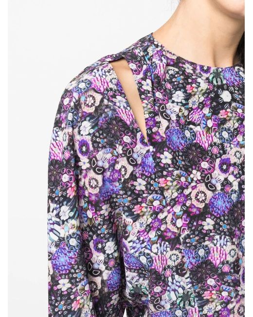 Isabel Marant Purple Floral-Print Stretch-Silk Blouse