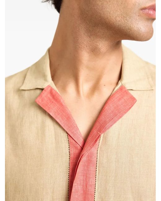 Orlebar Brown Maitan Linnen Overhemd Met Contrasterende Afwerking in het Pink voor heren