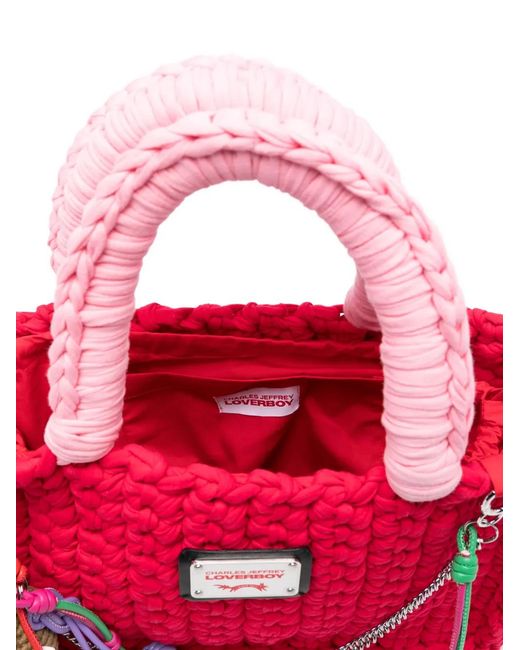 Charles Jeffrey Red Logo-Plaque Tote Bag