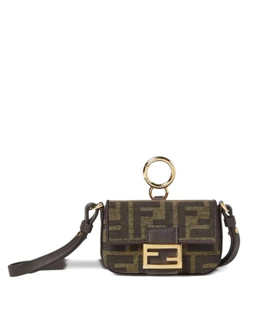 Fendi Brown Nano Baguette Schultertasche mit FF-Jacquard