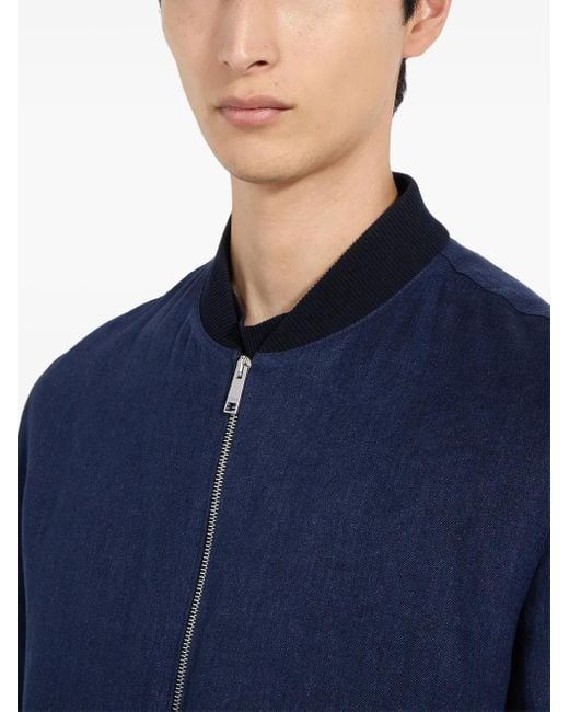 Zegna Blue Oasi Lino Bomber Jacket for men